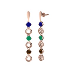 Leilani Küpe - Lab safir, kök zümrüt ve dumanlı kuvars 8 ayar rose altın küpe #o37wr8