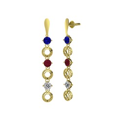 Leilani Küpe - Lab safir, kök yakut ve swarovski 18 ayar altın küpe #o612wl