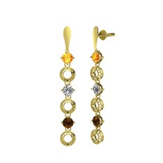 Leilani Küpe - Sitrin, swarovski ve dumanlı kuvars 18 ayar altın küpe #ox5sie