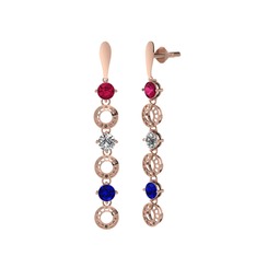 Rodolit garnet, swarovski ve lab safir 14 ayar rose altın küpe
