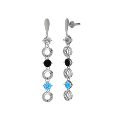 Swarovski, siyah zirkon ve akuamarin 8 ayar beyaz altın küpe