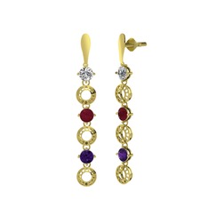 Leilani Küpe - Swarovski, kök yakut ve ametist 14 ayar altın küpe #p74m7q