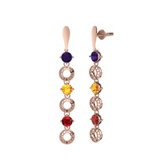 Leilani Küpe - Ametist, sitrin ve garnet 18 ayar rose altın küpe #p91wfj