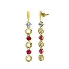 Beyaz zirkon, garnet ve rodolit garnet 18 ayar altın küpe