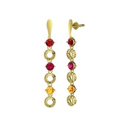 Garnet, rodolit garnet ve sitrin 8 ayar altın küpe