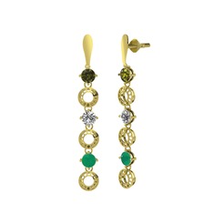 Peridot, swarovski ve kök zümrüt 14 ayar altın küpe