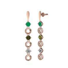 Leilani Küpe - Kök zümrüt, peridot ve beyaz zirkon 8 ayar rose altın küpe #q81s52