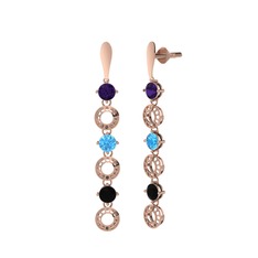 Leilani Küpe - Ametist, akuamarin ve siyah zirkon 8 ayar rose altın küpe #qady9g