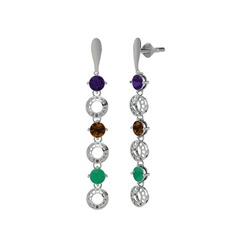 Leilani Küpe - Ametist, dumanlı kuvars ve kök zümrüt 925 ayar gümüş küpe #qwqyzy