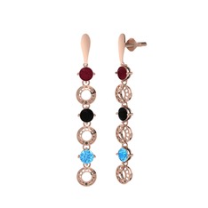 Leilani Küpe - Kök yakut, siyah zirkon ve akuamarin 8 ayar rose altın küpe #qzmi58