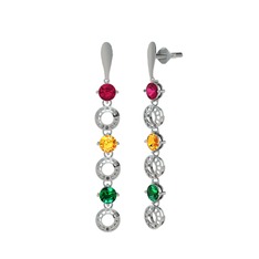 Leilani Küpe - Rodolit garnet, sitrin ve yeşil kuvars 14 ayar beyaz altın küpe #r13ypg