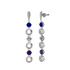 Lab safir, swarovski ve ametist 8 ayar beyaz altın küpe