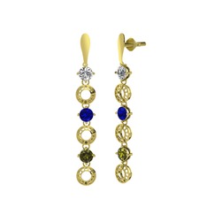 Swarovski, lab safir ve peridot 14 ayar altın küpe