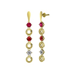 Rodolit garnet, garnet ve beyaz zirkon 8 ayar altın küpe