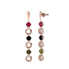 Leilani Küpe - Rodolit garnet, siyah zirkon ve peridot 925 ayar rose altın kaplama gümüş küpe #s35ztx
