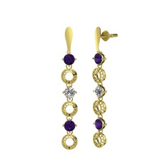 Ametist ve beyaz zirkon 8 ayar altın küpe