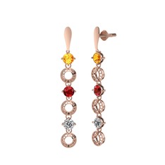 Sitrin, garnet ve beyaz zirkon 8 ayar rose altın küpe