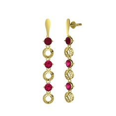 Kök yakut ve rodolit garnet 8 ayar altın küpe