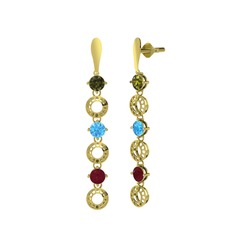 Leilani Küpe - Peridot, akuamarin ve kök yakut 8 ayar altın küpe #tgpuy4