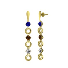 Leilani Küpe - Lab safir, dumanlı kuvars ve swarovski 8 ayar altın küpe #th05cy
