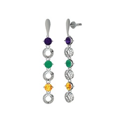 Leilani Küpe - Ametist, kök zümrüt ve sitrin 14 ayar beyaz altın küpe #tn9mt5