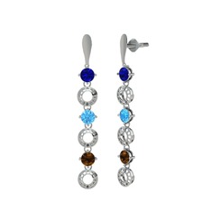 Leilani Küpe - Lab safir, akuamarin ve dumanlı kuvars 14 ayar beyaz altın küpe #twc101