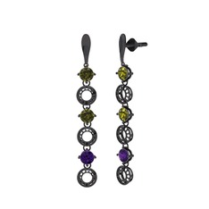 Leilani Küpe - Peridot ve ametist 925 ayar siyah rodyum kaplama gümüş küpe #upqvqt