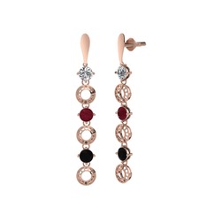 Swarovski, kök yakut ve siyah zirkon 8 ayar rose altın küpe