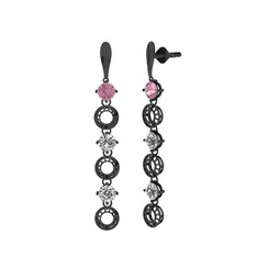 Leilani Küpe - Pembe kuvars, swarovski ve beyaz zirkon 925 ayar siyah rodyum kaplama gümüş küpe #vls4ef