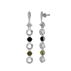 Leilani Küpe - Beyaz zirkon, siyah zirkon ve peridot 14 ayar beyaz altın küpe #vqhnld