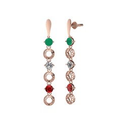 Kök zümrüt, swarovski ve garnet 14 ayar rose altın küpe