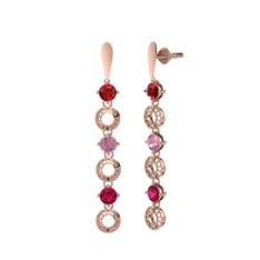 Garnet, pembe kuvars ve rodolit garnet 14 ayar rose altın küpe