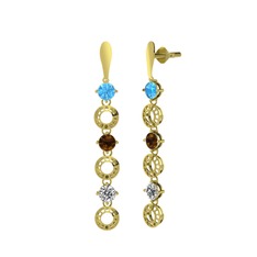 Leilani Küpe - Akuamarin, dumanlı kuvars ve beyaz zirkon 8 ayar altın küpe #wdakq4