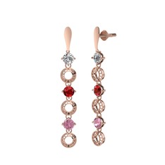 Leilani Küpe - Swarovski, garnet ve pembe kuvars 8 ayar rose altın küpe #wevc74