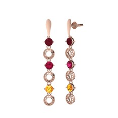 Leilani Küpe - Kök yakut, rodolit garnet ve sitrin 8 ayar rose altın küpe #wkg99b