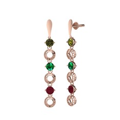 Leilani Küpe - Peridot, yeşil kuvars ve kök yakut 8 ayar rose altın küpe #wqwyzt