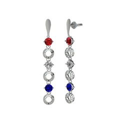 Garnet, swarovski ve lab safir 14 ayar beyaz altın küpe