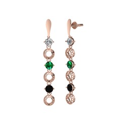 Swarovski, yeşil kuvars ve siyah zirkon 925 ayar rose altın kaplama gümüş küpe