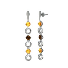 Leilani Küpe - Sitrin ve dumanlı kuvars 14 ayar beyaz altın küpe #x0l66b