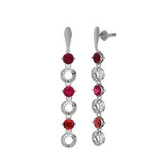 Kök yakut, rodolit garnet ve garnet 14 ayar beyaz altın küpe