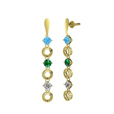 Leilani Küpe - Akuamarin, yeşil kuvars ve swarovski 18 ayar altın küpe #x3x783