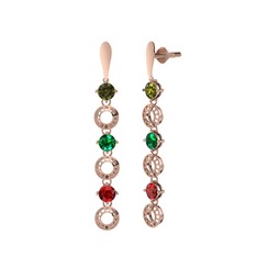 Leilani Küpe - Peridot, yeşil kuvars ve garnet 18 ayar rose altın küpe #x90nju