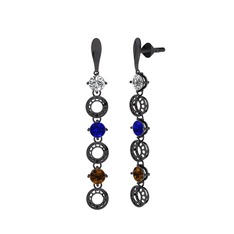 Leilani Küpe - Swarovski, lab safir ve dumanlı kuvars 925 ayar siyah rodyum kaplama gümüş küpe #xmyqzq