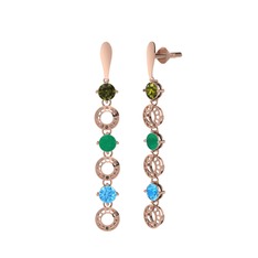 Leilani Küpe - Peridot, kök zümrüt ve akuamarin 14 ayar rose altın küpe #xoogml