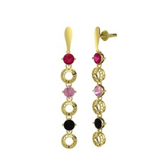 Leilani Küpe - Rodolit garnet, pembe kuvars ve siyah zirkon 8 ayar altın küpe #xr8w2i
