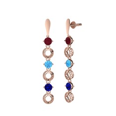 Leilani Küpe - Kök yakut, akuamarin ve lab safir 14 ayar rose altın küpe #yhgtgq