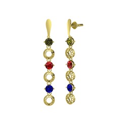 Peridot, garnet ve lab safir 14 ayar altın küpe