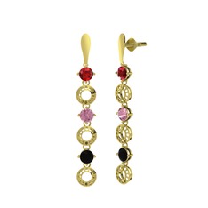 Leilani Küpe - Garnet, pembe kuvars ve siyah zirkon 925 ayar altın kaplama gümüş küpe #z7oo07