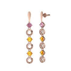 Pembe kuvars ve sitrin 925 ayar rose altın kaplama gümüş küpe