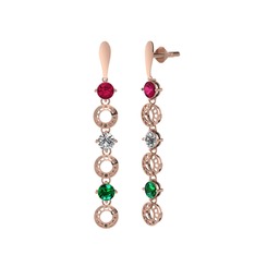 Rodolit garnet, beyaz zirkon ve yeşil kuvars 18 ayar rose altın küpe